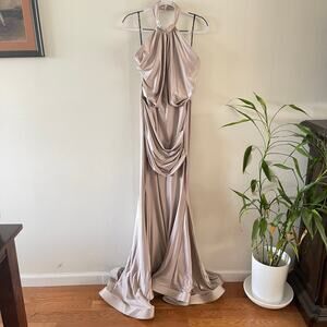 Jessica Angel JA733 Blush Pink Mermaid Halter Formal Gown Womens 14
